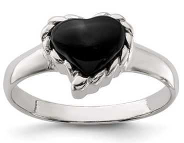 Sterling Silver Black Onyx Heart Band Ring Love Stone Natural Fine Jewelry For Women Gifts For Her 2021